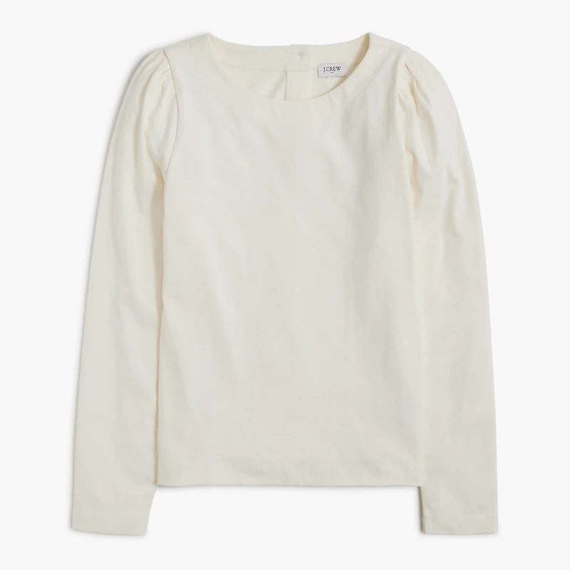 Puff-sleeve button-back top