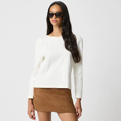 Puff-sleeve button-back top