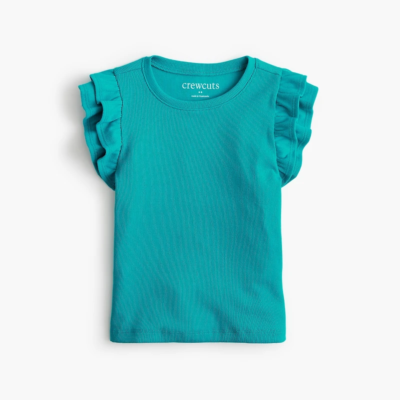 Girls' ribbed ruffle-sleeve tee