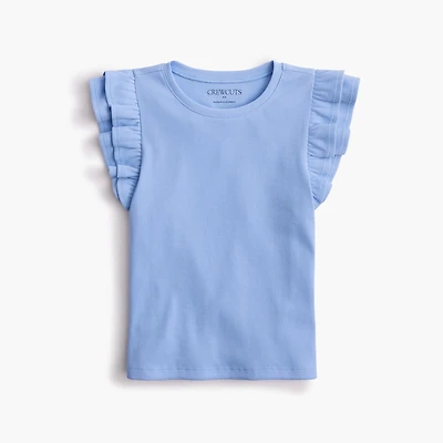 Girls' ribbed ruffle-sleeve tee