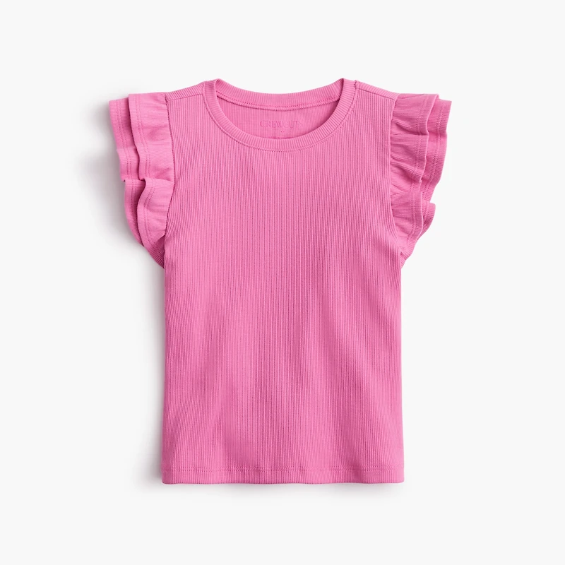 Girls' ribbed ruffle-sleeve tee
