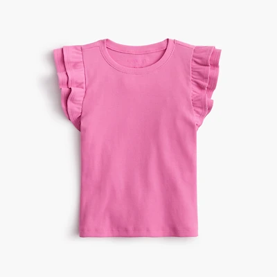 Girls' ribbed ruffle-sleeve tee