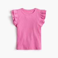Girls' ribbed ruffle-sleeve tee