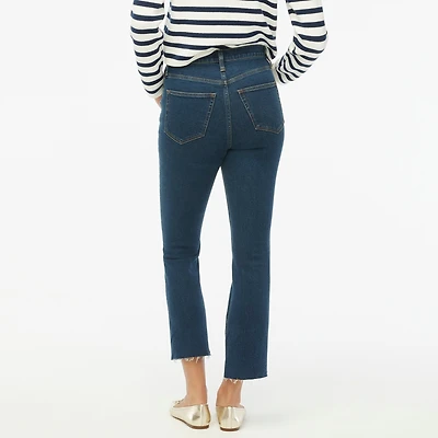 Petite high-rise flare crop jean with button fly in all-day stretch