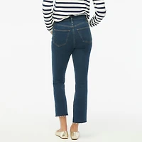 Petite high-rise flare crop jean with button fly in all-day stretch