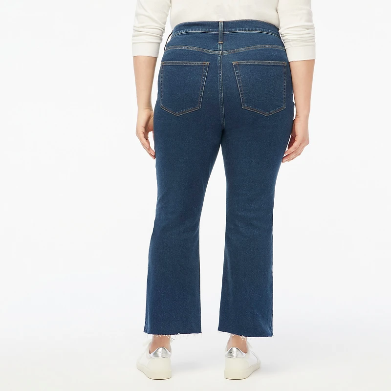 Petite high-rise flare crop jean with button fly in all-day stretch