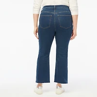 Petite high-rise flare crop jean with button fly in all-day stretch