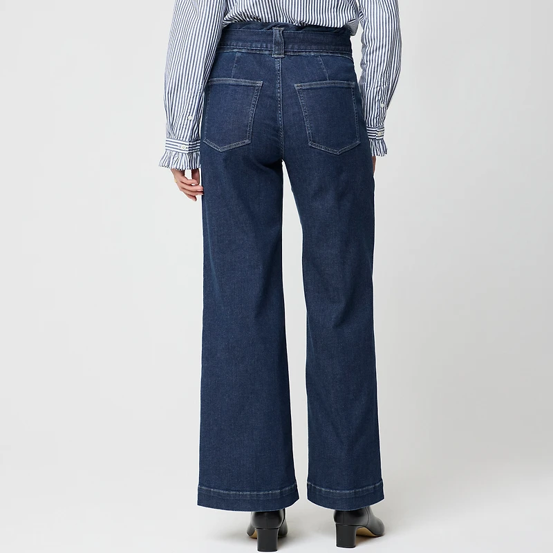 Wide-leg paper-bag denim trouser