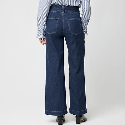 Wide-leg paper-bag denim trouser