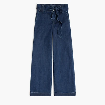 Wide-leg paper-bag denim trouser