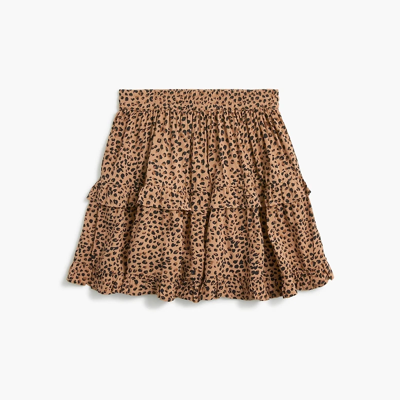 Girls' leopard tiered skirt