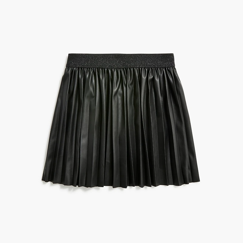 Girls' faux-leather pleated skirt
