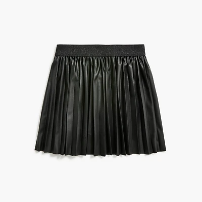 Girls' faux-leather pleated skirt