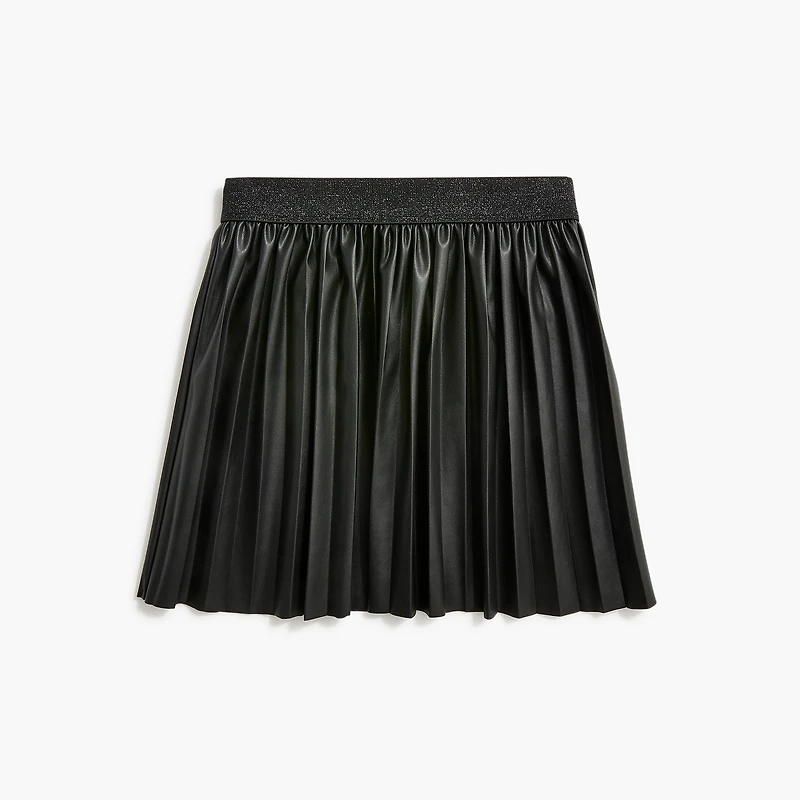 Girls' faux-leather pleated skirt