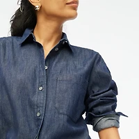 Petite chambray oversized button-up shirt