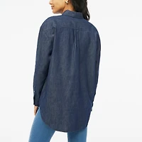 Petite chambray oversized button-up shirt