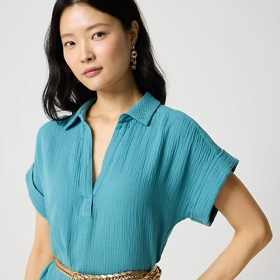 Short-sleeve gauze popover dress