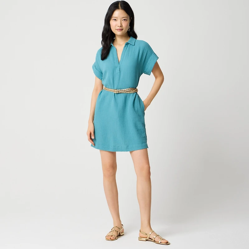 Short-sleeve gauze popover dress