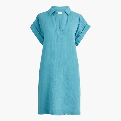 Short-sleeve gauze popover dress