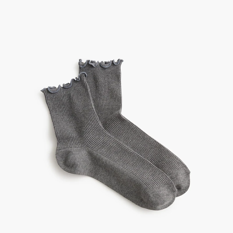 Ribbed ruffle-edge boot socks