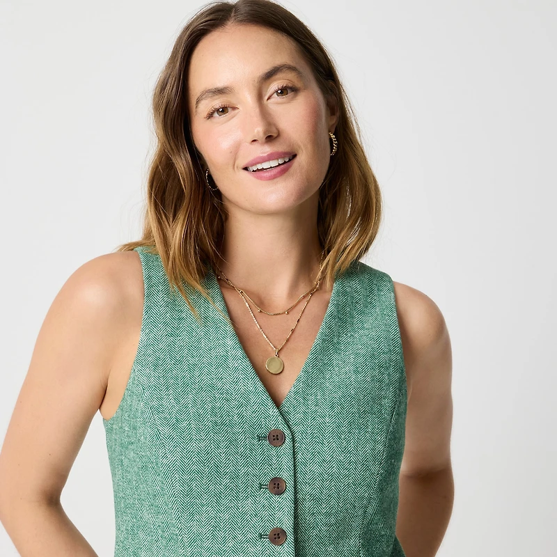 Herringbone button-front vest