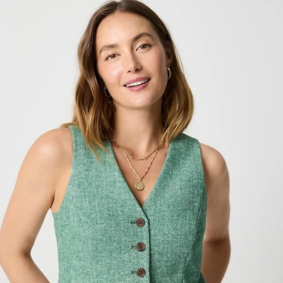 Herringbone button-front vest