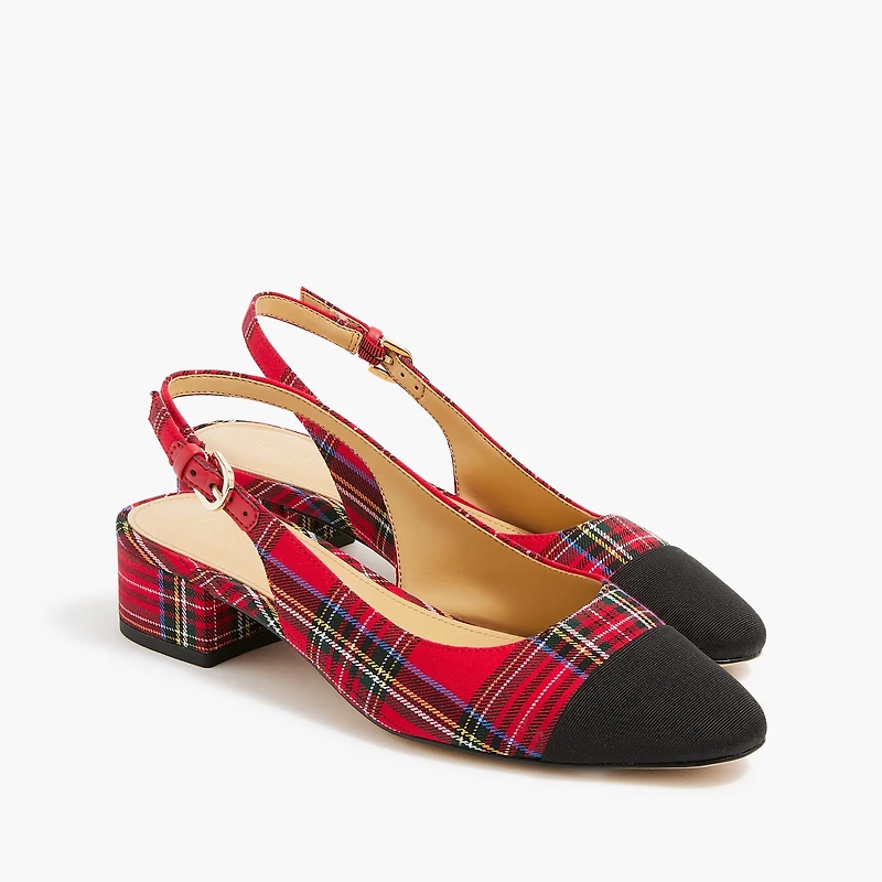 Tartan low-heel slingbacks