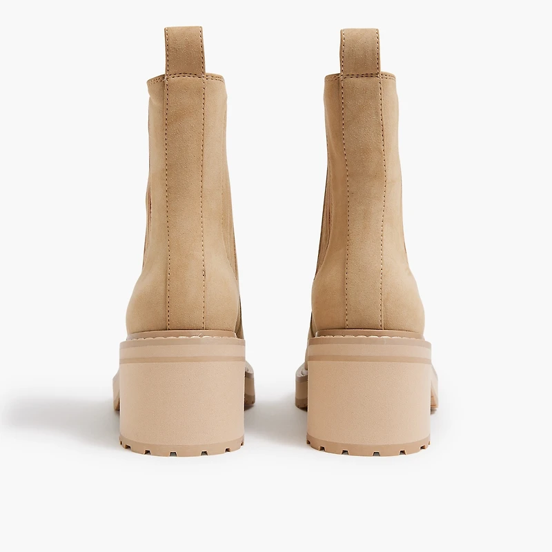 Nubuck lug-sole heeled Chelsea booties