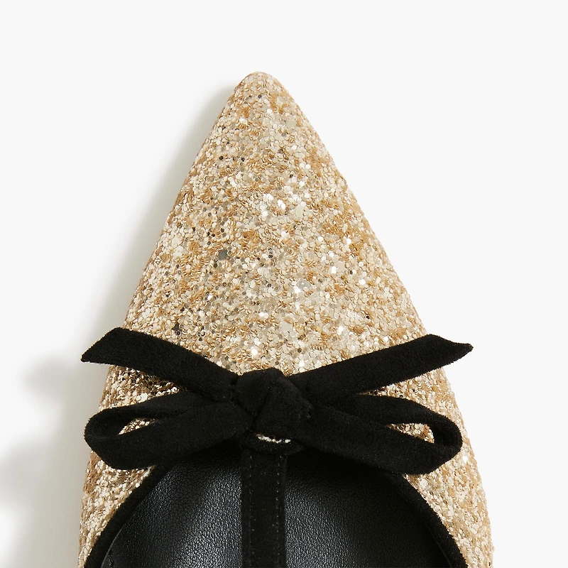 Glitter double-bow heels