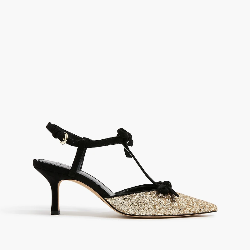 Glitter double-bow heels