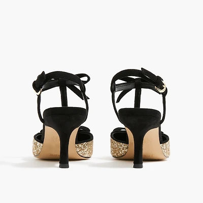 Glitter double-bow heels