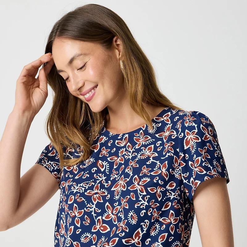 Printed short-sleeve crepe top