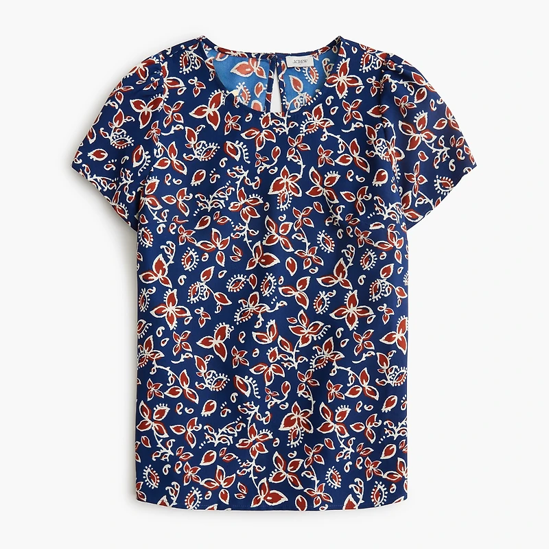 Printed short-sleeve crepe top