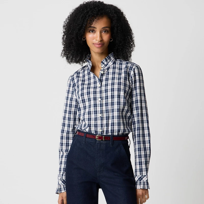 Ruffleneck button-up top