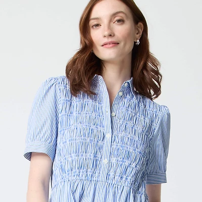 Striped smocked shirt-dress