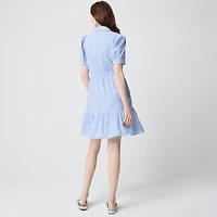 Striped smocked shirt-dress