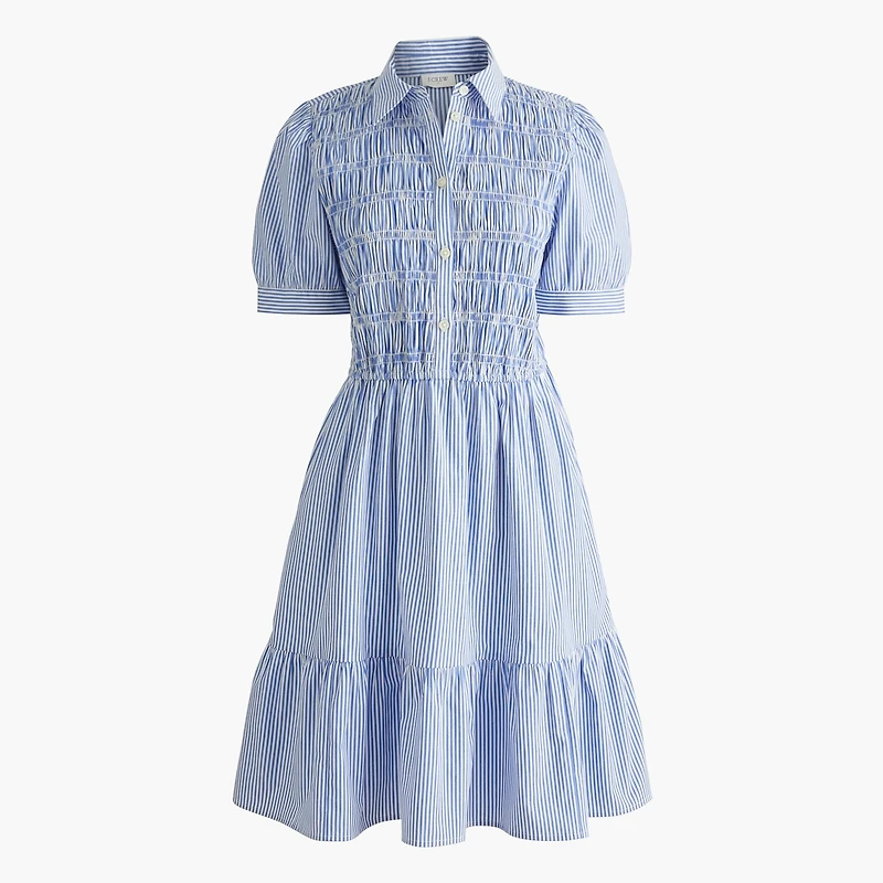 Striped smocked shirt-dress