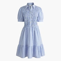 Striped smocked shirt-dress