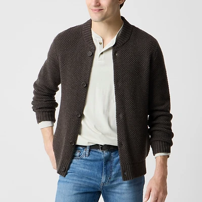 Supersoft lambswool-blend bomber sweater-jacket