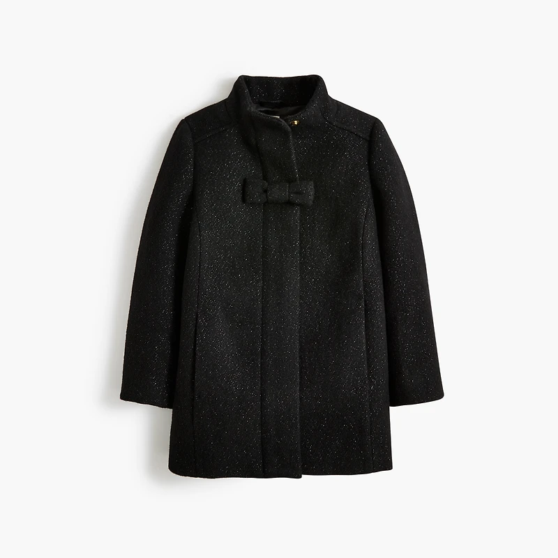 Girls' sparkle wool-blend bow coat