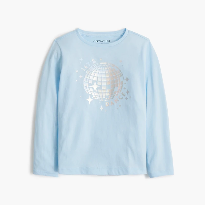 Girls' long-sleeve metallic disco graphic tee