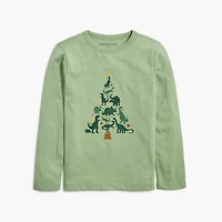 Boys' long-sleeve dinosaur Christmas tree graphic tee