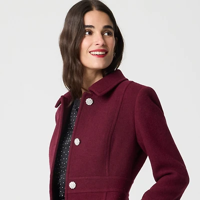 Lady day coat with jeweled buttons