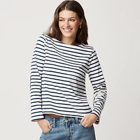 Boatneck striped top with heart elbow patches