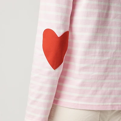 Boatneck striped top with heart elbow patches