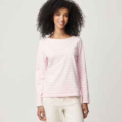 Boatneck striped top with heart elbow patches