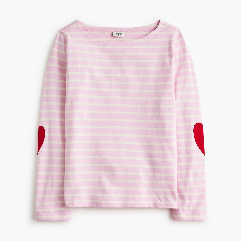 Boatneck striped top with heart elbow patches