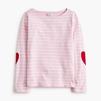 Boatneck striped top with heart elbow patches