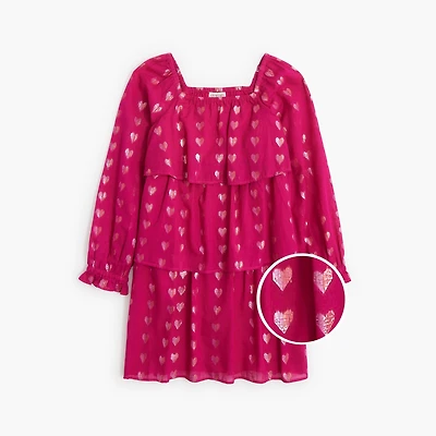 Girls' shimmer tiered hearts dress