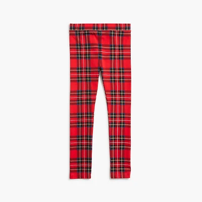 Girls' red tartan printed leggings